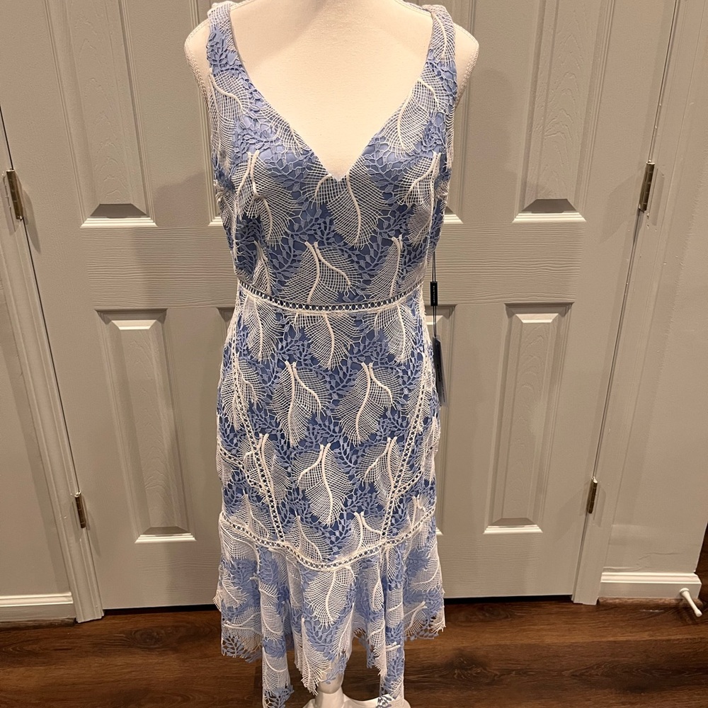Elie Tahari Blue and White Sleeveless Midi Sundress
